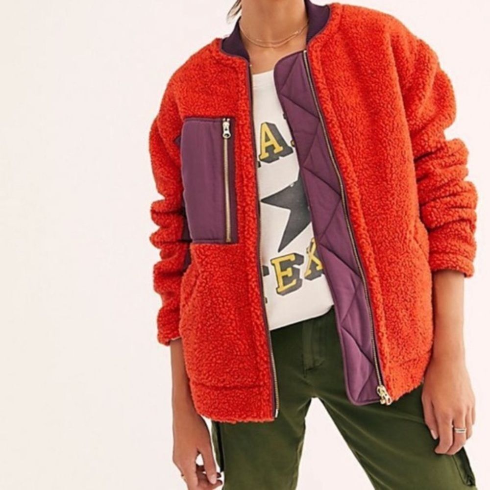 Free People Orange and Purple Teddy Jacket